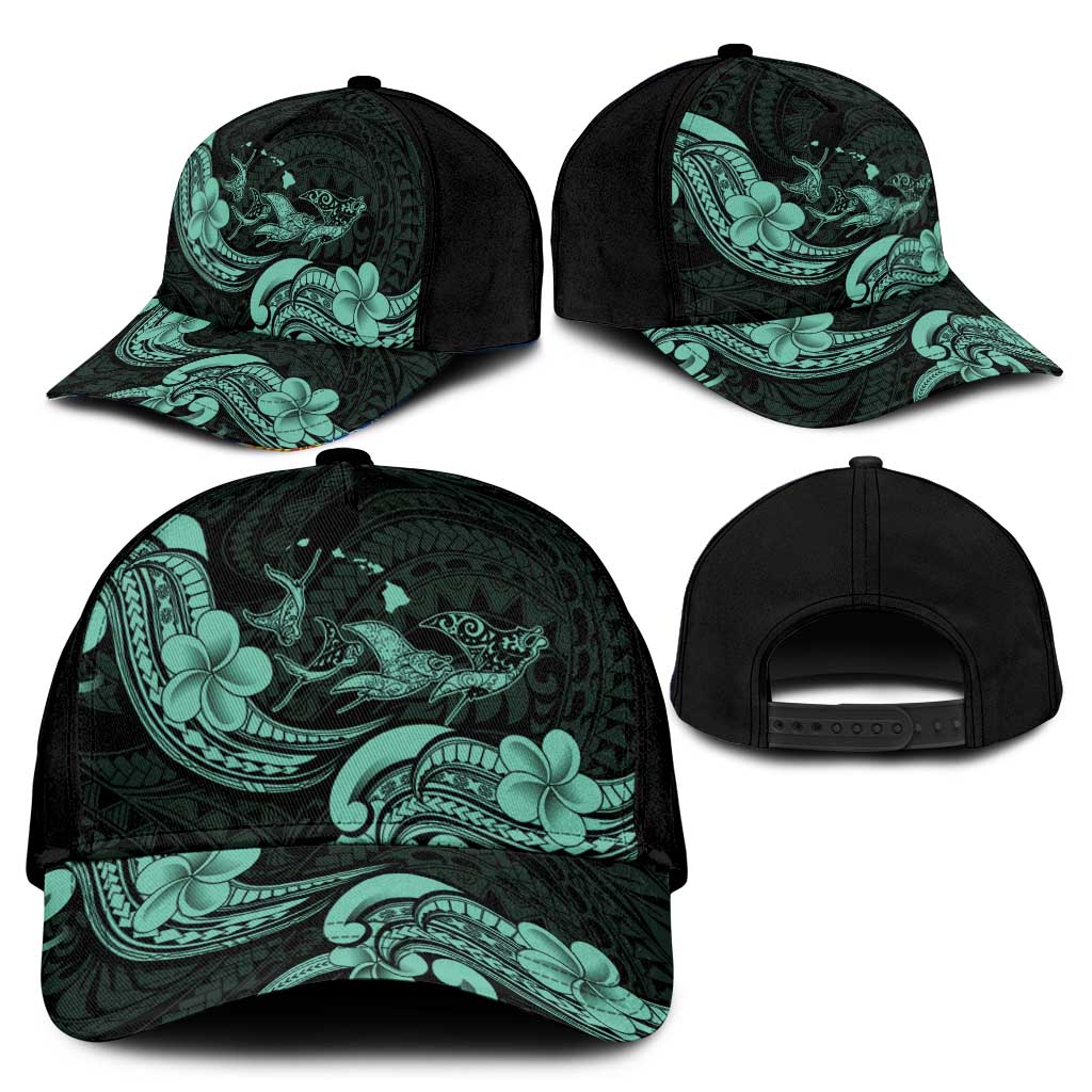 Hawaiian Manta Rays Classic Cap Tribal Hibiscus Polynesian Tattoos Turquoise Color - Polynesian Pride
