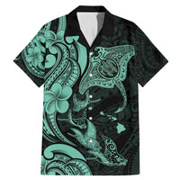 Hawaiian Manta Rays Family Matching Mermaid Dress and Hawaiian Shirt Tribal Hibiscus Polynesian Tattoos Turquoise Color - Polynesian Pride