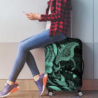 Hawaiian Manta Rays Luggage Cover Tribal Hibiscus Polynesian Tattoos Turquoise Color - Polynesian Pride