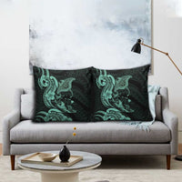 Hawaiian Manta Rays Pillow Cover Tribal Hibiscus Polynesian Tattoos Turquoise Color - Polynesian Pride