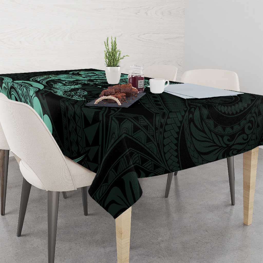 Hawaiian Manta Rays Tablecloth Tribal Hibiscus Polynesian Tattoos Turquoise Color LT03 - Polynesian Pride