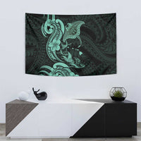 Hawaiian Manta Rays Tapestry Tribal Hibiscus Polynesian Tattoos Turquoise Color - Polynesian Pride