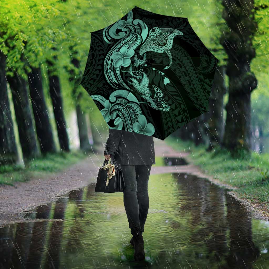Hawaiian Manta Rays Umbrella Tribal Hibiscus Polynesian Tattoos Turquoise Color - Polynesian Pride