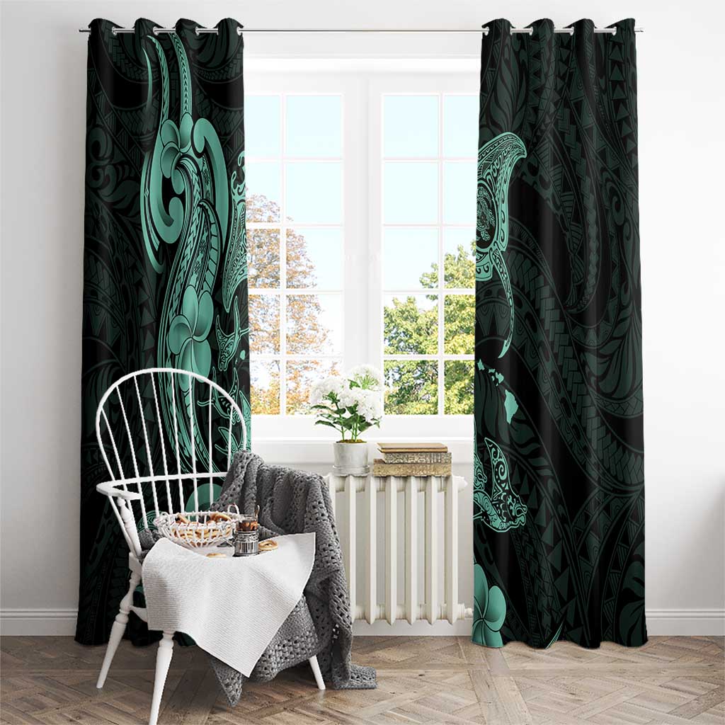 Hawaiian Manta Rays Window Curtain Tribal Hibiscus Polynesian Tattoos Turquoise Color - Polynesian Pride
