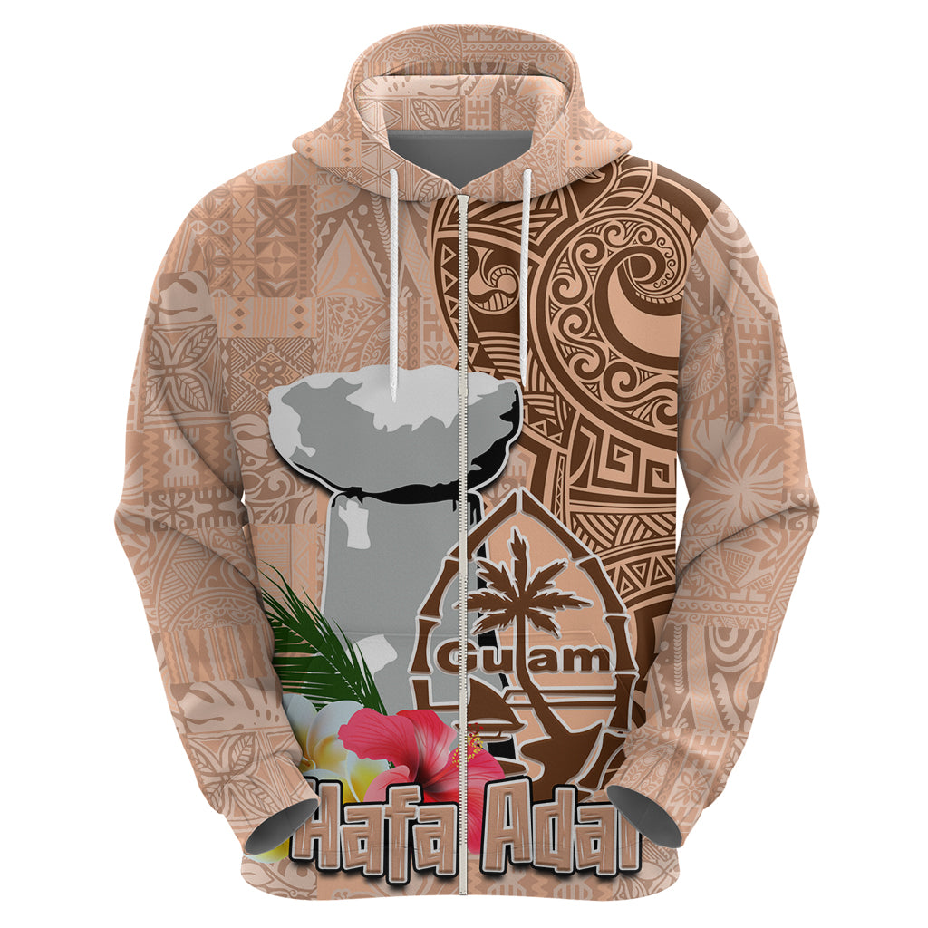 Guam Seal and Latte Stone With Ethnic Tapa Pattern Hoodie Peach Fuzz Color LT03 - Polynesian Pride