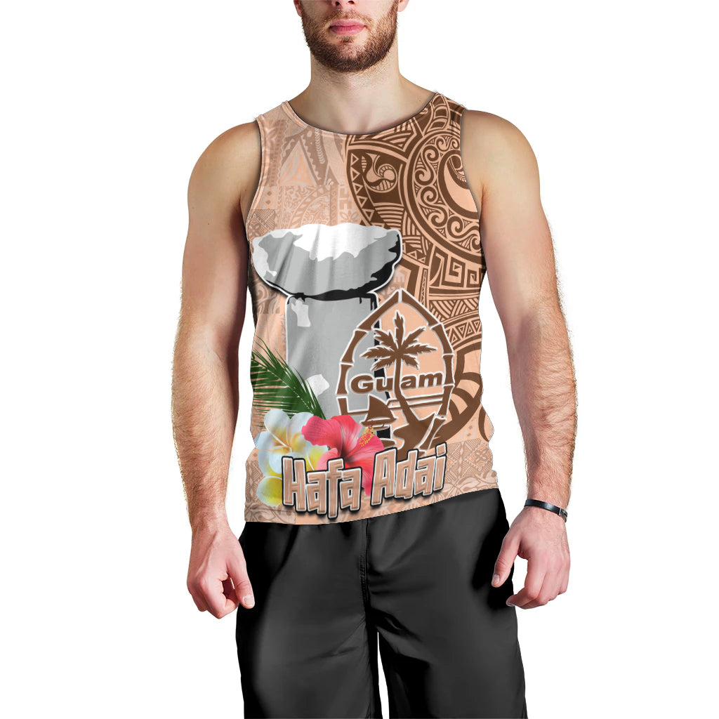 Guam Seal and Latte Stone With Ethnic Tapa Pattern Men Tank Top Peach Fuzz Color LT03 - Polynesian Pride