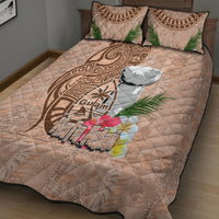 Guam Seal and Latte Stone With Ethnic Tapa Pattern Quilt Bed Set Peach Fuzz Color LT03 - Polynesian Pride