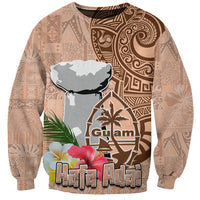 Guam Seal and Latte Stone With Ethnic Tapa Pattern Sweatshirt Peach Fuzz Color LT03 Unisex Peach Fuzz - Polynesian Pride