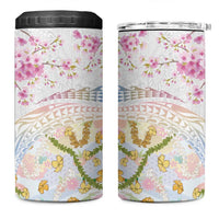 Hawaiian and Japanese Culture Together 4 in 1 Can Cooler Tumbler Tribal Motifs with Lei and Japanese Sakura Pattern