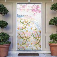 Hawaiian and Japanese Culture Together Door Cover Tribal Motifs with Lei and Japanese Sakura Pattern