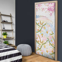 Hawaiian and Japanese Culture Together Door Cover Tribal Motifs with Lei and Japanese Sakura Pattern