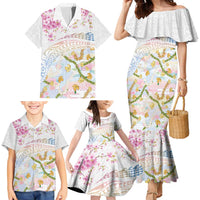 Hawaiian and Japanese Culture Together Family Matching Mermaid Dress and Hawaiian Shirt Tribal Motifs with Lei and Japanese Sakura Pattern LT03 - Polynesian Pride