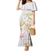Hawaiian and Japanese Culture Together Family Matching Mermaid Dress and Hawaiian Shirt Tribal Motifs with Lei and Japanese Sakura Pattern LT03 Mom's Dress White - Polynesian Pride