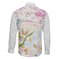 Hawaiian and Japanese Culture Together Family Matching Off The Shoulder Long Sleeve Dress and Hawaiian Shirt Tribal Motifs with Lei and Japanese Sakura Pattern LT03 - Polynesian Pride