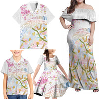 Hawaiian and Japanese Culture Together Family Matching Off Shoulder Maxi Dress and Hawaiian Shirt Tribal Motifs with Lei and Japanese Sakura Pattern LT03 - Polynesian Pride