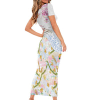 Hawaiian and Japanese Culture Together Family Matching Short Sleeve Bodycon Dress and Hawaiian Shirt Tribal Motifs with Lei and Japanese Sakura Pattern