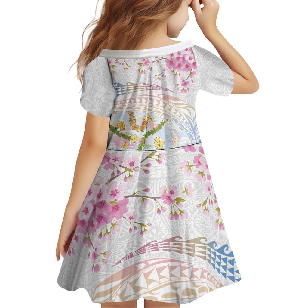 Hawaiian and Japanese Culture Together Family Matching Summer Maxi Dress and Hawaiian Shirt Tribal Motifs with Lei and Japanese Sakura Pattern LT03 - Polynesian Pride