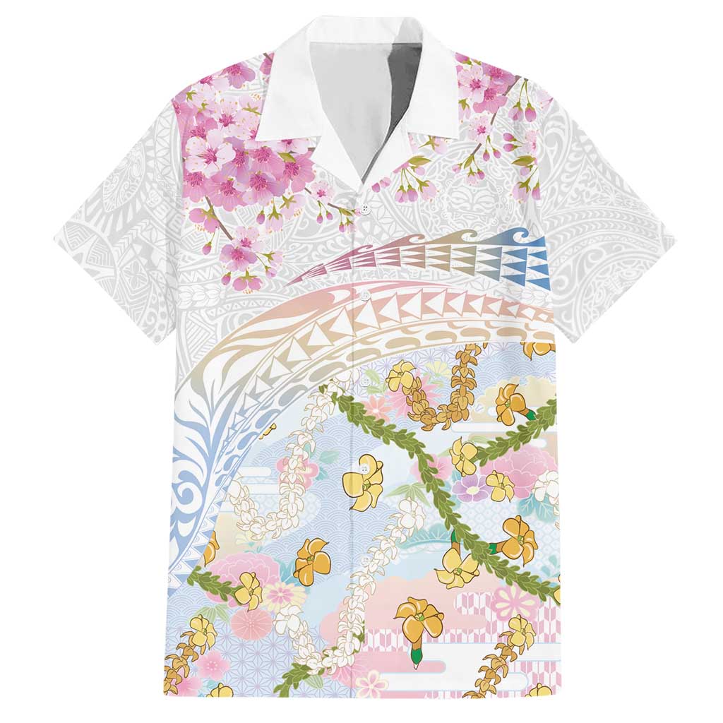 Hawaiian and Japanese Culture Together Hawaiian Shirt Tribal Motifs with Lei and Japanese Sakura Pattern