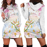 Hawaiian and Japanese Culture Together Hoodie Dress Tribal Motifs with Lei and Japanese Sakura Pattern