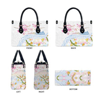 Hawaiian and Japanese Culture Together Leather Bag Tribal Motifs with Lei and Japanese Sakura Pattern