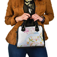 Hawaiian and Japanese Culture Together Shoulder Handbag Tribal Motifs with Lei and Japanese Sakura Pattern