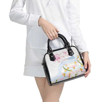 Hawaiian and Japanese Culture Together Shoulder Handbag Tribal Motifs with Lei and Japanese Sakura Pattern