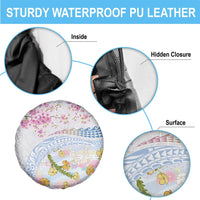 Hawaiian and Japanese Culture Together Spare Tire Cover Tribal Motifs with Lei and Japanese Sakura Pattern