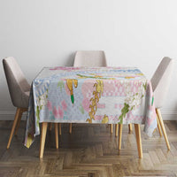 Hawaiian and Japanese Culture Together Tablecloth Tribal Motifs with Lei and Japanese Sakura Pattern