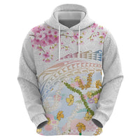 Hawaiian and Japanese Culture Together Zip Hoodie Tribal Motifs with Lei and Japanese Sakura Pattern