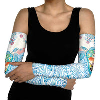 Hawaiian and Japanese Culture Together Arm Sleeves Tropical Honu with Japanese Elements Blue Color
