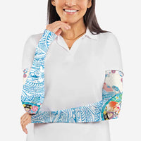 Hawaiian and Japanese Culture Together Arm Sleeves Tropical Honu with Japanese Elements Blue Color