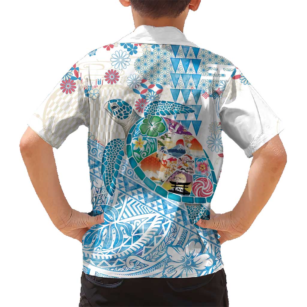 Hawaiian and Japanese Culture Together Family Matching Puletasi and Hawaiian Shirt Tropical Honu with Japanese Elements Blue Color LT03 - Polynesian Pride