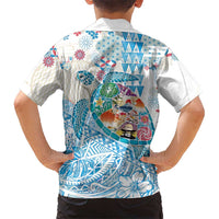Hawaiian and Japanese Culture Together Family Matching Puletasi and Hawaiian Shirt Tropical Honu with Japanese Elements Blue Color LT03 - Polynesian Pride