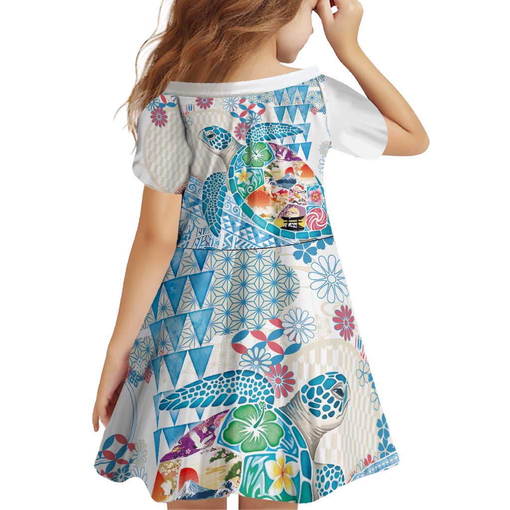 Hawaiian and Japanese Culture Together Family Matching Puletasi and Hawaiian Shirt Tropical Honu with Japanese Elements Blue Color LT03 - Polynesian Pride