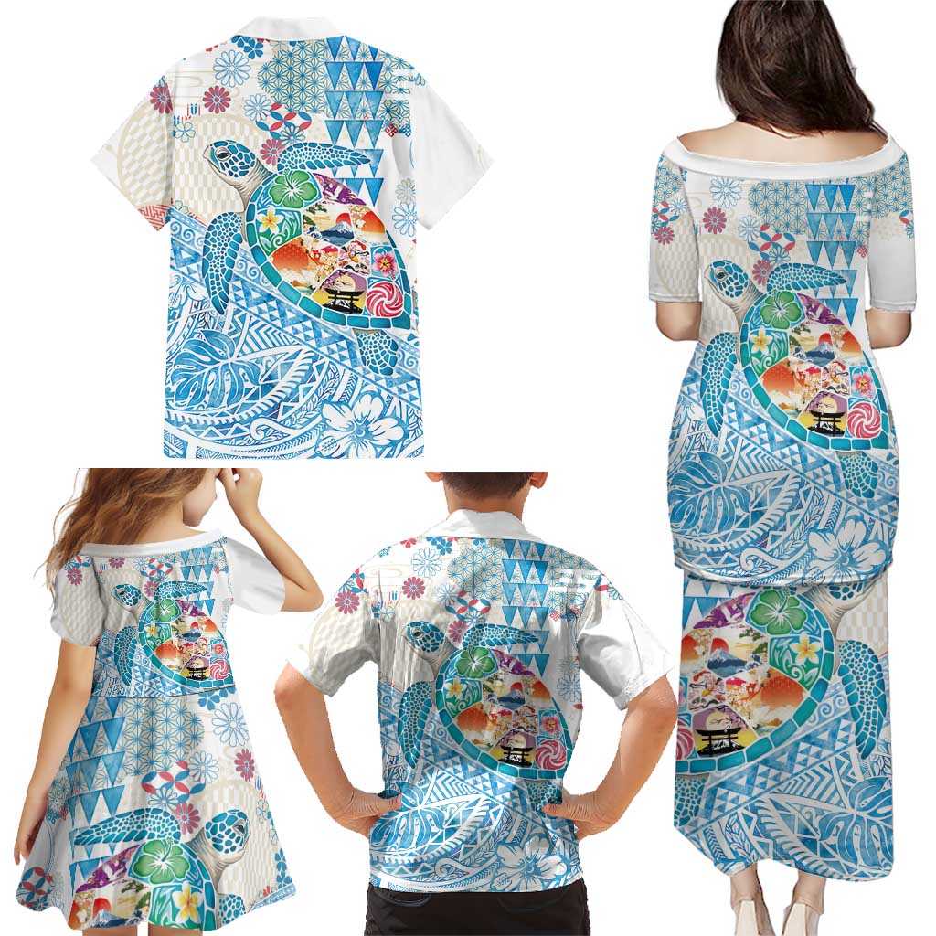 Hawaiian and Japanese Culture Together Family Matching Puletasi and Hawaiian Shirt Tropical Honu with Japanese Elements Blue Color LT03 - Polynesian Pride