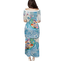 Hawaiian and Japanese Culture Together Family Matching Puletasi and Hawaiian Shirt Tropical Honu with Japanese Elements Blue Color LT03 - Polynesian Pride
