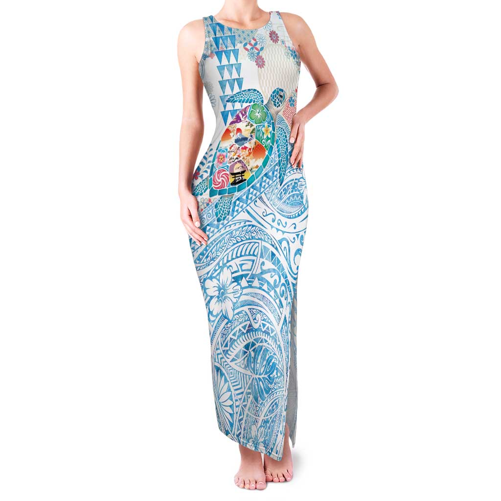 Hawaiian and Japanese Culture Together Family Matching Tank Maxi Dress and Hawaiian Shirt Tropical Honu with Japanese Elements Blue Color