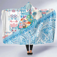 Hawaiian and Japanese Culture Together Hooded Blanket Tropical Honu with Japanese Elements Blue Color LT03 One Size Blue - Polynesian Pride