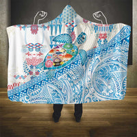 Hawaiian and Japanese Culture Together Hooded Blanket Tropical Honu with Japanese Elements Blue Color LT03 - Polynesian Pride