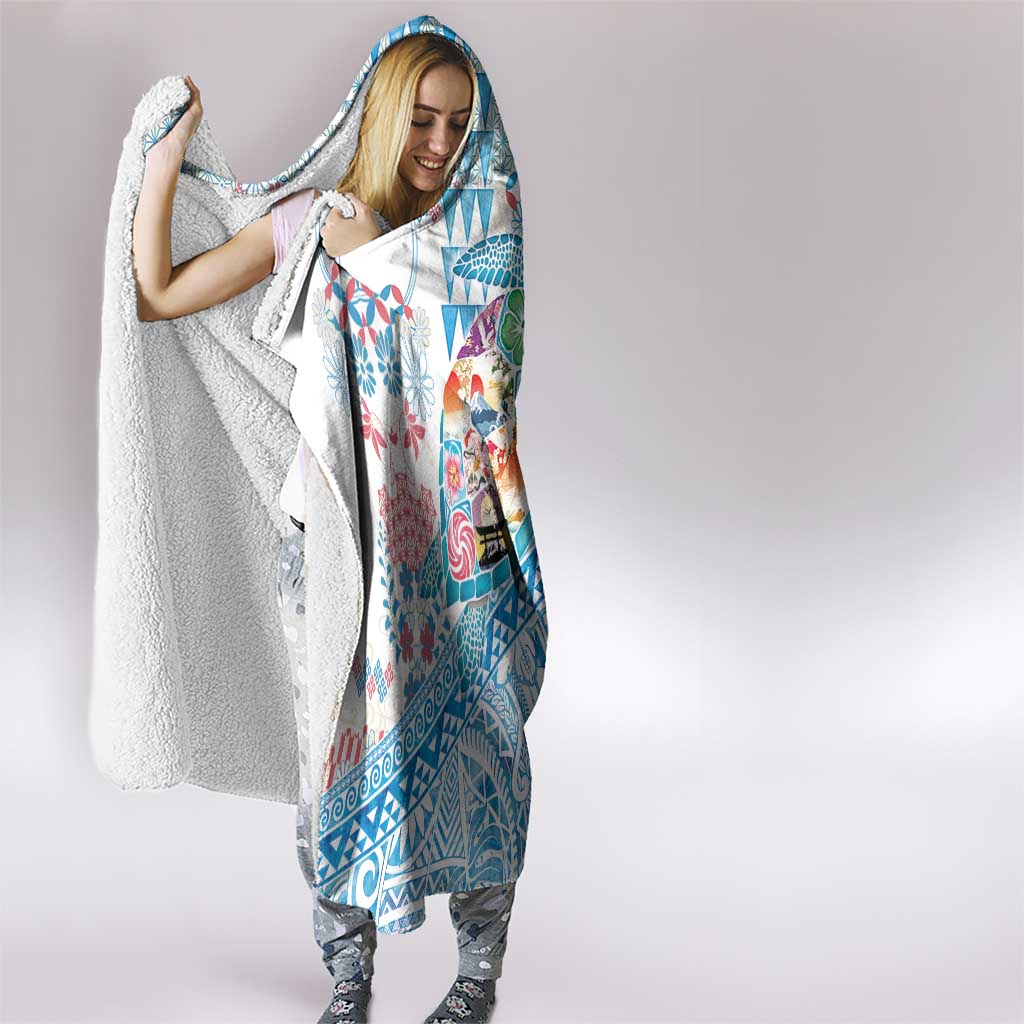Hawaiian and Japanese Culture Together Hooded Blanket Tropical Honu with Japanese Elements Blue Color LT03 - Polynesian Pride
