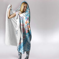 Hawaiian and Japanese Culture Together Hooded Blanket Tropical Honu with Japanese Elements Blue Color LT03 - Polynesian Pride