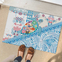 Hawaiian and Japanese Culture Together Rubber Doormat Tropical Honu with Japanese Elements Blue Color LT03 - Polynesian Pride