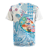 Hawaiian and Japanese Culture Together Rugby Jersey Tropical Honu with Japanese Elements Blue Color LT03 - Polynesian Pride