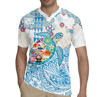 Hawaiian and Japanese Culture Together Rugby Jersey Tropical Honu with Japanese Elements Blue Color LT03 - Polynesian Pride
