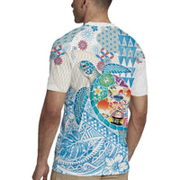 Hawaiian and Japanese Culture Together Rugby Jersey Tropical Honu with Japanese Elements Blue Color LT03 - Polynesian Pride