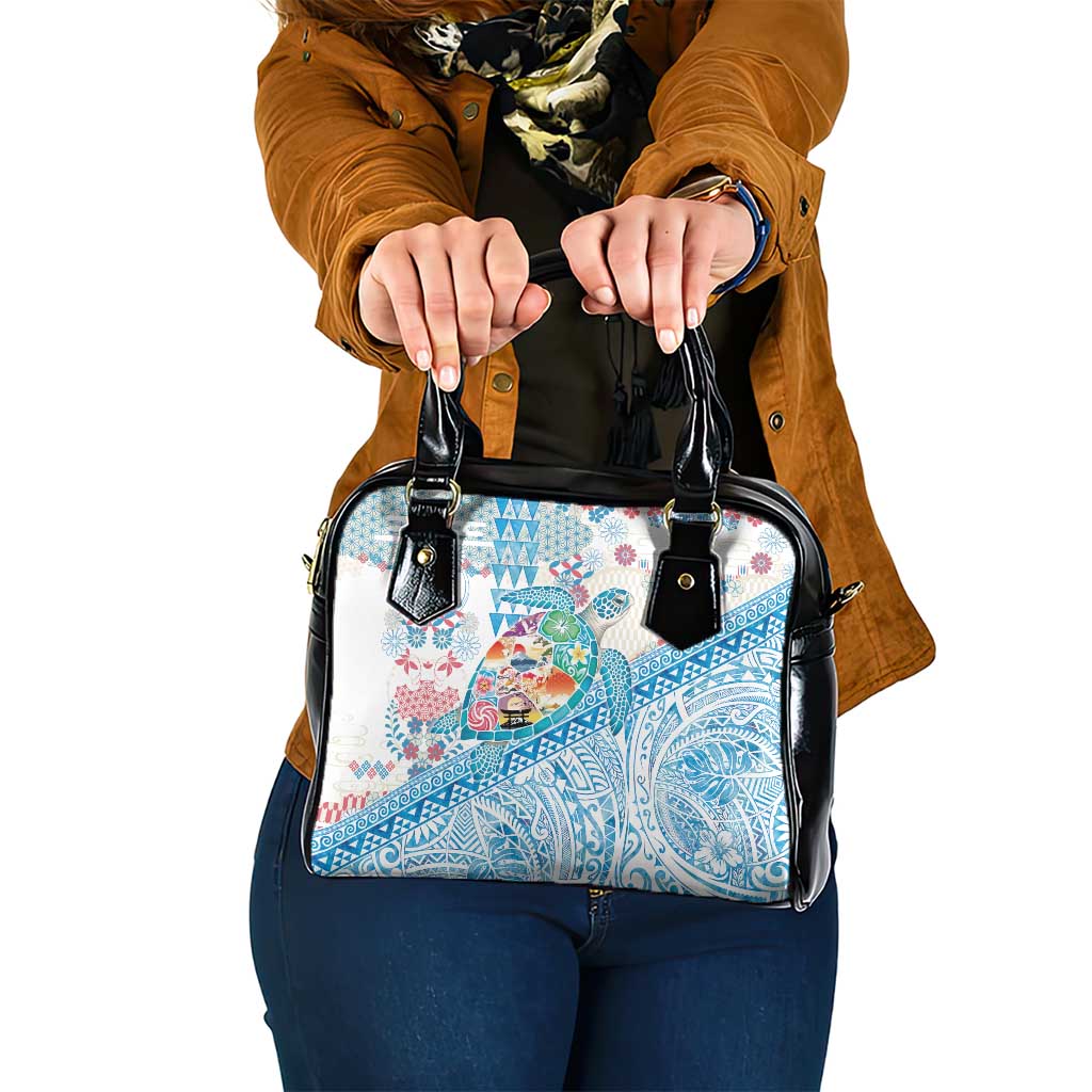 Hawaiian and Japanese Culture Together Shoulder Handbag Tropical Honu with Japanese Elements Blue Color LT03 One Size Blue - Polynesian Pride