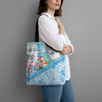 Hawaiian and Japanese Culture Together Tote Bag Tropical Honu with Japanese Elements Blue Color LT03 - Polynesian Pride