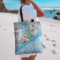 Hawaiian and Japanese Culture Together Tote Bag Tropical Honu with Japanese Elements Blue Color LT03 - Polynesian Pride