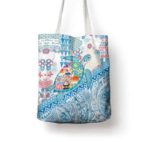 Hawaiian and Japanese Culture Together Tote Bag Tropical Honu with Japanese Elements Blue Color LT03 - Polynesian Pride