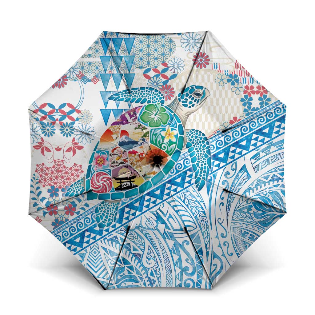 Hawaiian and Japanese Culture Together Umbrella Tropical Honu with Japanese Elements Blue Color LT03 One Size Folded 11.42 inch Opened Diameter 37.4 inch Blue - Polynesian Pride